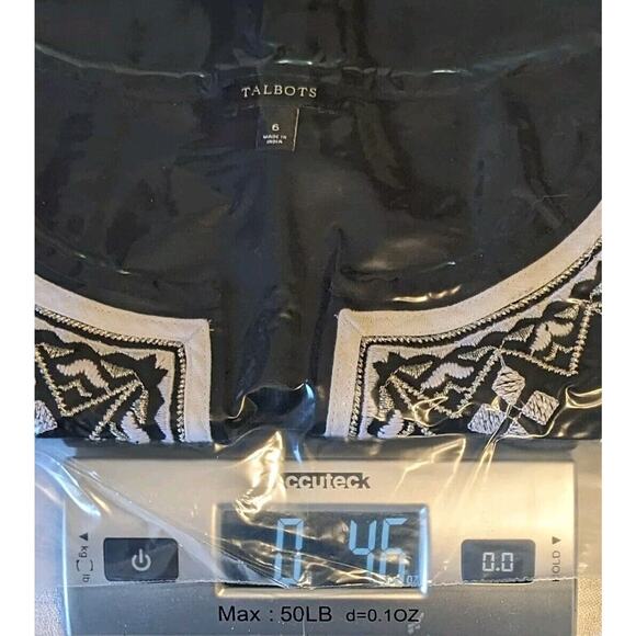 Talbots Women's 6 Linen & Cotton Black Tunic Top Sleeveless Embroidered V Neck - Picture 7 of 7